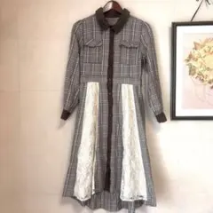 axes femme 配色ワンピース　Mサイズ　グレンチェック　レース　２WAY