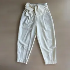 ZARA ハイウエスト リボン付きパンツ ホワイト