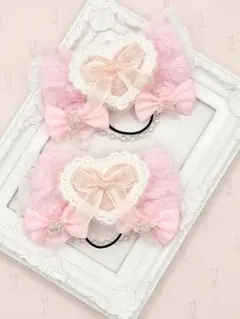 68 ハンドメイドリボン　ヘアゴム　キッズ　ピンク