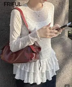 SHEIN ドット柄 フリル シースルー 長袖 トップス ブラウス