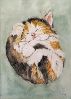 水彩画　手書き　ハンドメイド　一点物　「猫」No.536