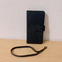 Galaxy S10 ケース 手帳型 ストラップ付 カード収納 シンプル 黒