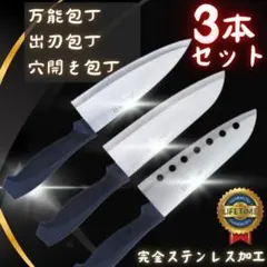 【新品】包丁3本セット 万能包丁 穴あき包丁出刃包丁 調理 ナイフ 包丁セットのサムネイル