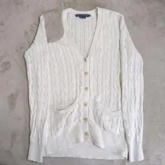 レディース　ラルフローレン　ショルダーパッチ　コットンケーブルカーディガン