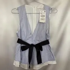 タグ付き　ZARA リボン付きボーダートップス