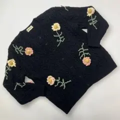 ピンクハウス 黒 花モチーフ使い ニットカーディガン