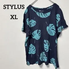 早い者勝ち✨STYLUS 【XL】ネイビー 葉っぱプリント Tシャツ 半袖