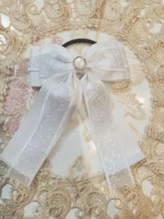 リボンヘアゴム　ホワイト　チュール　入学式　入園