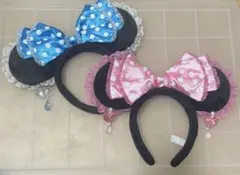 ディズニー　イヤリング　カチューシャ ミニー　青とピンク 2個セット