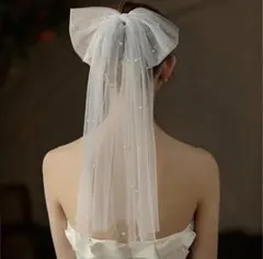 ウェディングベール リボン パール