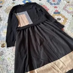 TRUBE ニットワンピース　フェミニン　秋冬ファッション　ドッキングワンピース