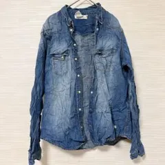 H&M L.O.G.G. パールボタン ウエスタン デニムシャツ ブルー