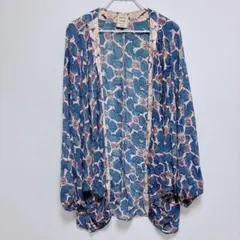 Style Rack 大きな花柄 レーヨンボレロカーディガン ブルー Lサイズ