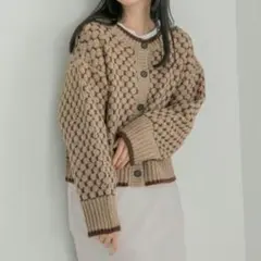 2WAY柄ショートニットプルオーバーカーディガン ブラウン F