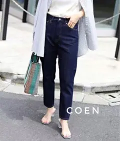 coen コーエン テーパード レッグ デニム インディゴ L ジーンズ