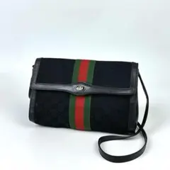 美品■グッチ ショルダーバッグ シェリーライン GGキャンバス クロスボディ 黒
