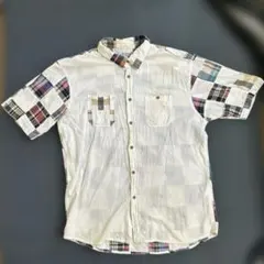 半袖メンズシャツ　4Lサイズ　オフホワイト　チェック柄　綿100%