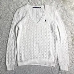 美品✨ラルフローレン ニット セーター ケーブル 白 レディース ポニー 綿 L
