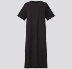 ユニクロ マーセライズコットンロングTワンピース(半袖) XL ブラック