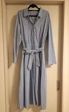 ストライプ 長袖シャツワンピース