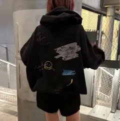 JEANASIS ストリートグラフィックフーディ　ブラック