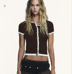 ZARA ザラ　コントラストニットショートスリーブジャケット　ニット