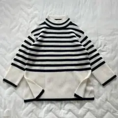 human woman 畔ボーダーチュニックニット M オーバーサイズ ウール