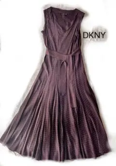 DKNY ダナキャランシルクロングワンピース　ワインカラー　フレアー　リボン付き