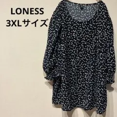 LONESS 【3XL】ネイビー ハート柄 五分袖