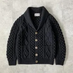 INVERALLAN 茶タグ アランニット ショールカラー/黒/英国製 送料無料]「INVERALLAN」 6A SHAWL CARDIGAN Col. Black インバー