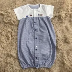 現行品 ファミリア 2wayオール ロンパース ブルー ボーダー 船 50 60