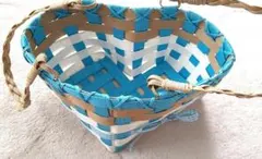 ハート型かごバッグ 青と白のストライプ ハンドメイド