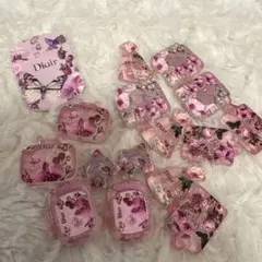Diar デコパーツ ビーズ まとめ売り ピンク 花柄 蝶15個+プレート1枚