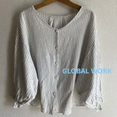 美品★GLOBAL WORK春夏シーズン◎リネン混合パフスリーブブラウスMサイズ