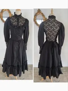 ビンテージ・黒レース　　腰レース　ロリータドレス