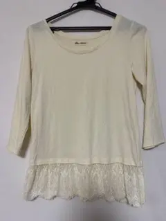 Nano Universe クリーム色 レース裾 五分袖Tシャツ