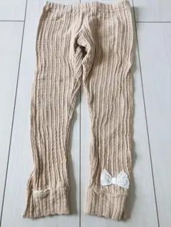リボン付きベージュリブスパッツ110cm