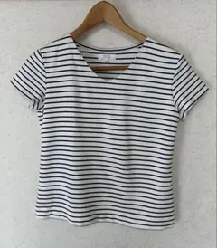 洋服の青山　ANCHOR WOMAN ストライプ Vネック 半袖Tシャツ　7号のサムネイル