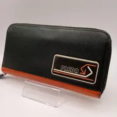 PRADA プラダ 長財布 レザー ブラック ラウンドファスナー バイカラー