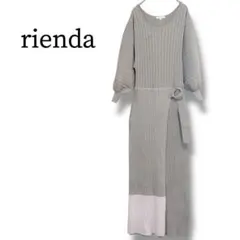 リエンダ rienda パフスリーブニットワンピース グリーン F ロング