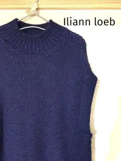 美品　イリアンローブ iliann loeb ロングベスト　F紺×緑