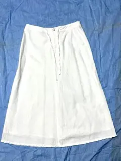 ユニクロ 綿麻 白 フレア長め丈スカート サイズL