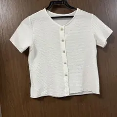 ホワイト 半袖 ボタン付きカーディガン