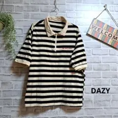 DAZY ポロシャツ ボーダー ストレッチ ハーフジップ 刺繍 大人可愛い XL
