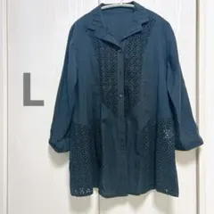 美品✨【L】ブラックレースデザイン　シャツ 春　夏　春コーデ　綺麗め