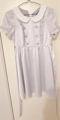 アンクルージュ ワンピース ブルー 丸襟 丸ボタン フレア パフスリーブ