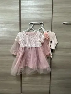 ベビーフォーマル3点セット＊ピンクチュールドレス×インナー×ヘアバンド