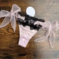 レディース　ショーツ　かわいい　女性　下着　Tバック　サイドリボン　紐パン　M