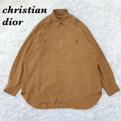 【美品】christian dior 長袖シャツ M キャメル 無地 ポケット