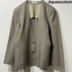 極美品Aquascutum クラブチェック 上質 ノーカラージャケット シングル